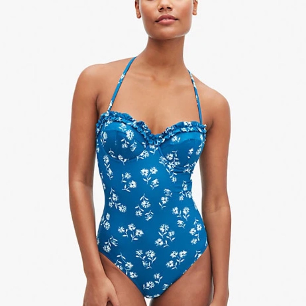 Kate Spade dandelion floral mini ruffle underwire bandeau one-piece